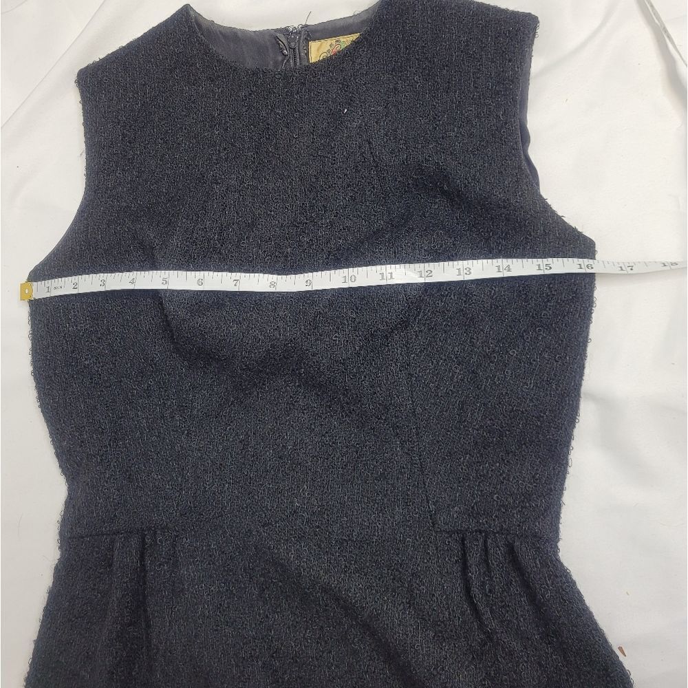 VINTAGE 60s dress Lanz black sleeveless textured mini S - Picture 11 of 13